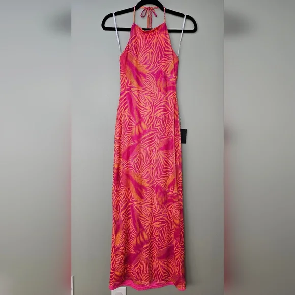 Lulus Camadi Hot Pink Animal Print Mesh Backless Midi Dress, Size XS - Picture 10 of 13